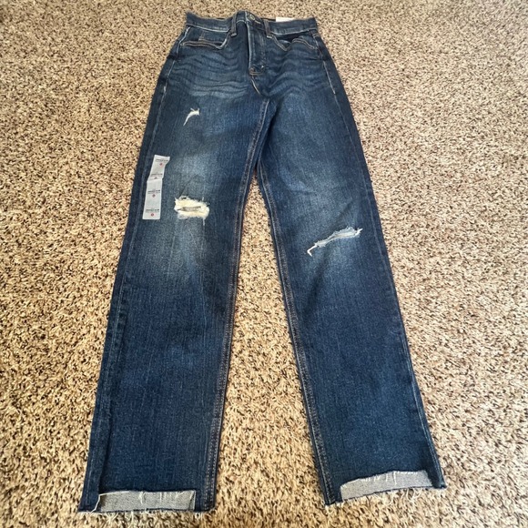 Old Navy Denim - OLD NAVY Womens Size 0 Extra High Rise Sky-Hi Straight Jeans Distressed Blue